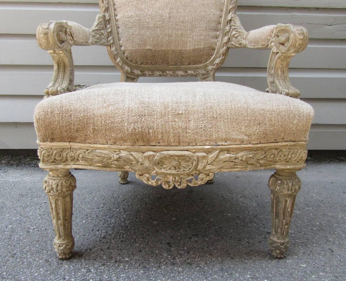 Pair of 19th C French Louis XIV Style Carved Fauteuil Chairs 2