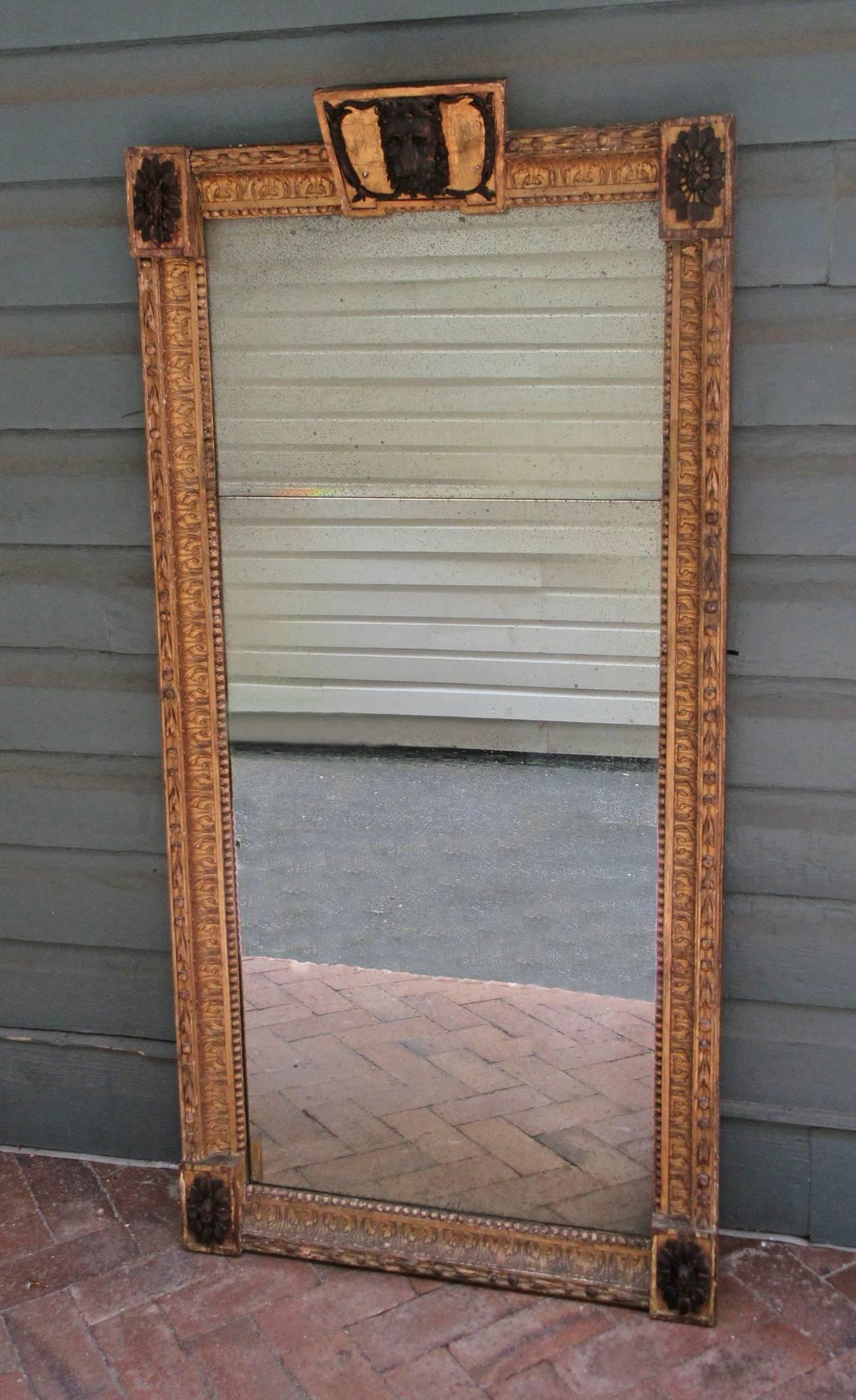 Neoclassical Late 18th C Roman Gilt Mirror with Lion Head