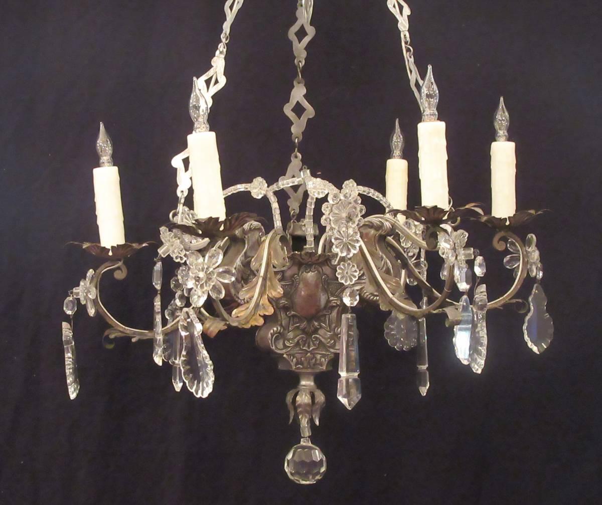 Baroque Early 19th C Italian Brass and Silver Plate with Crystal Chandelier For Sale