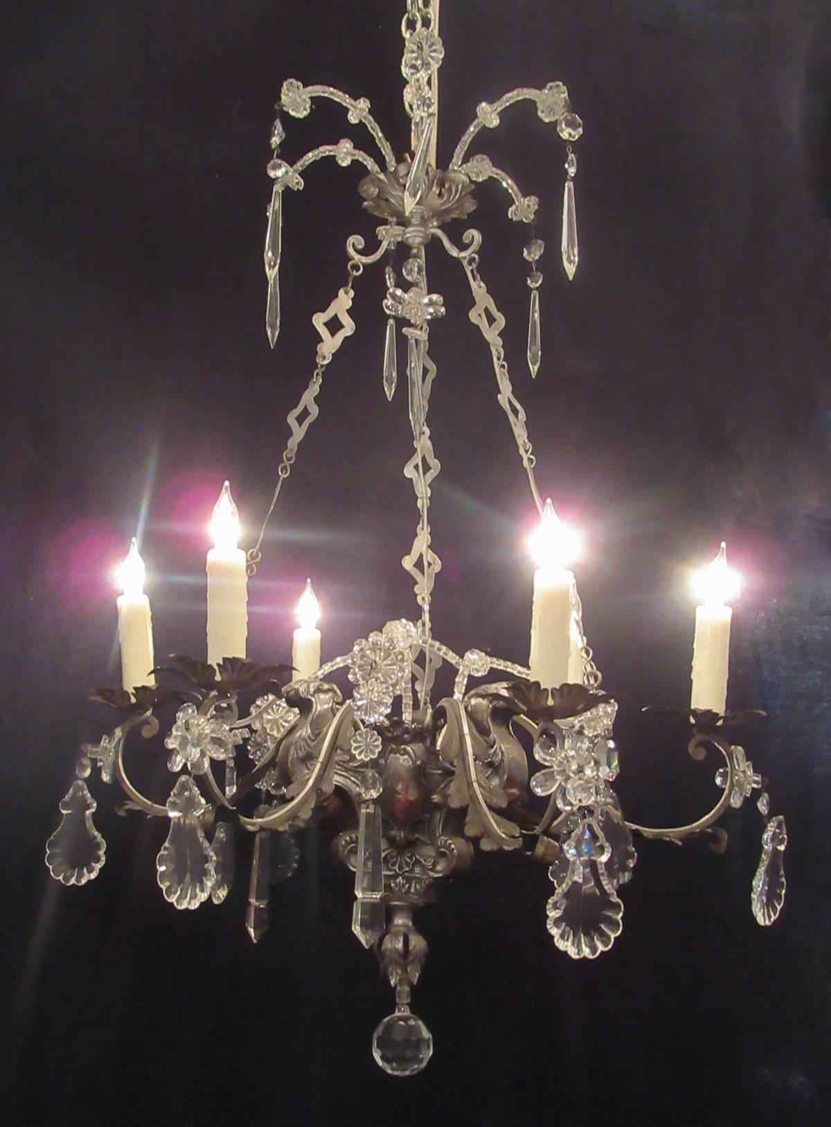 Early 19th C Italian Brass and Silver Plate with Crystal Chandelier In Good Condition For Sale In Charleston, SC