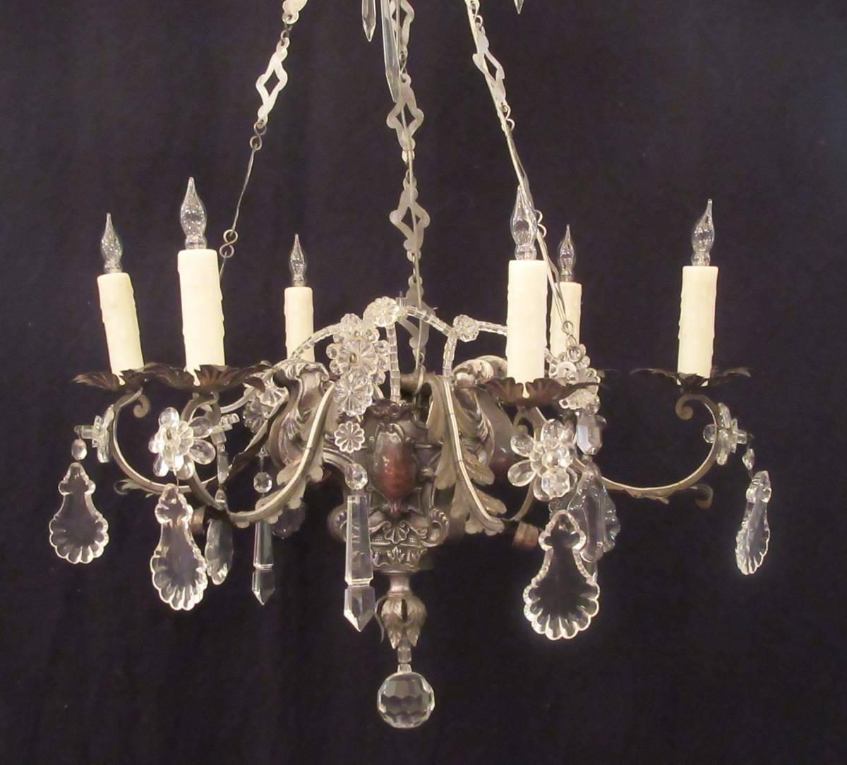 Early 19th C Italian Brass and Silver Plate with Crystal Chandelier For Sale 1