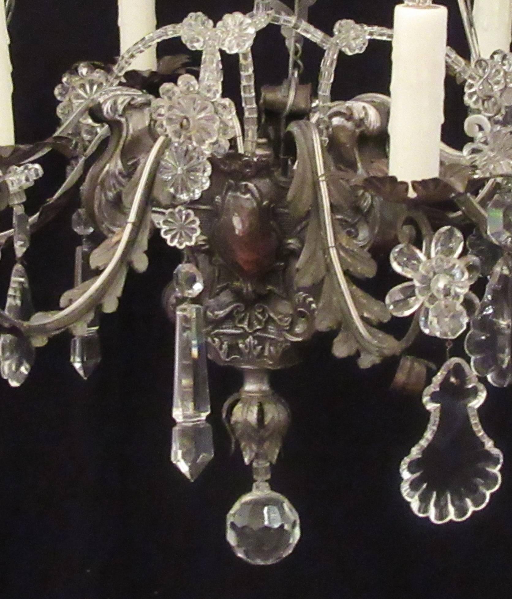 19th Century Early 19th C Italian Brass and Silver Plate with Crystal Chandelier For Sale