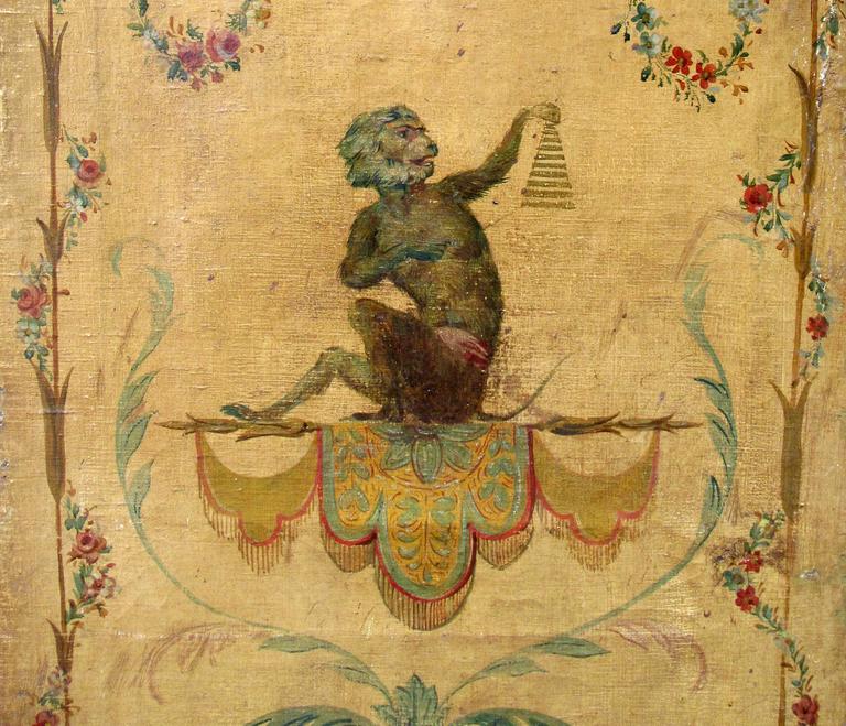 19th Century Italian HandPainted Folding Screen with Musical Monkeys