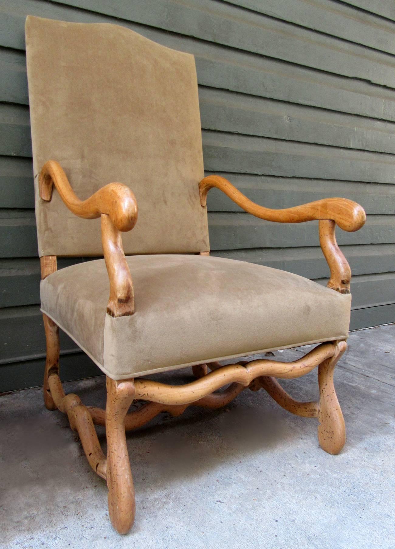 Fabric Pair of 19th Century French Louis XIII Fruitwood Armchairs with New Upholstery