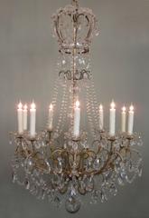 Early 20th Century Italian Crystal and Brass Coronation Chandelier