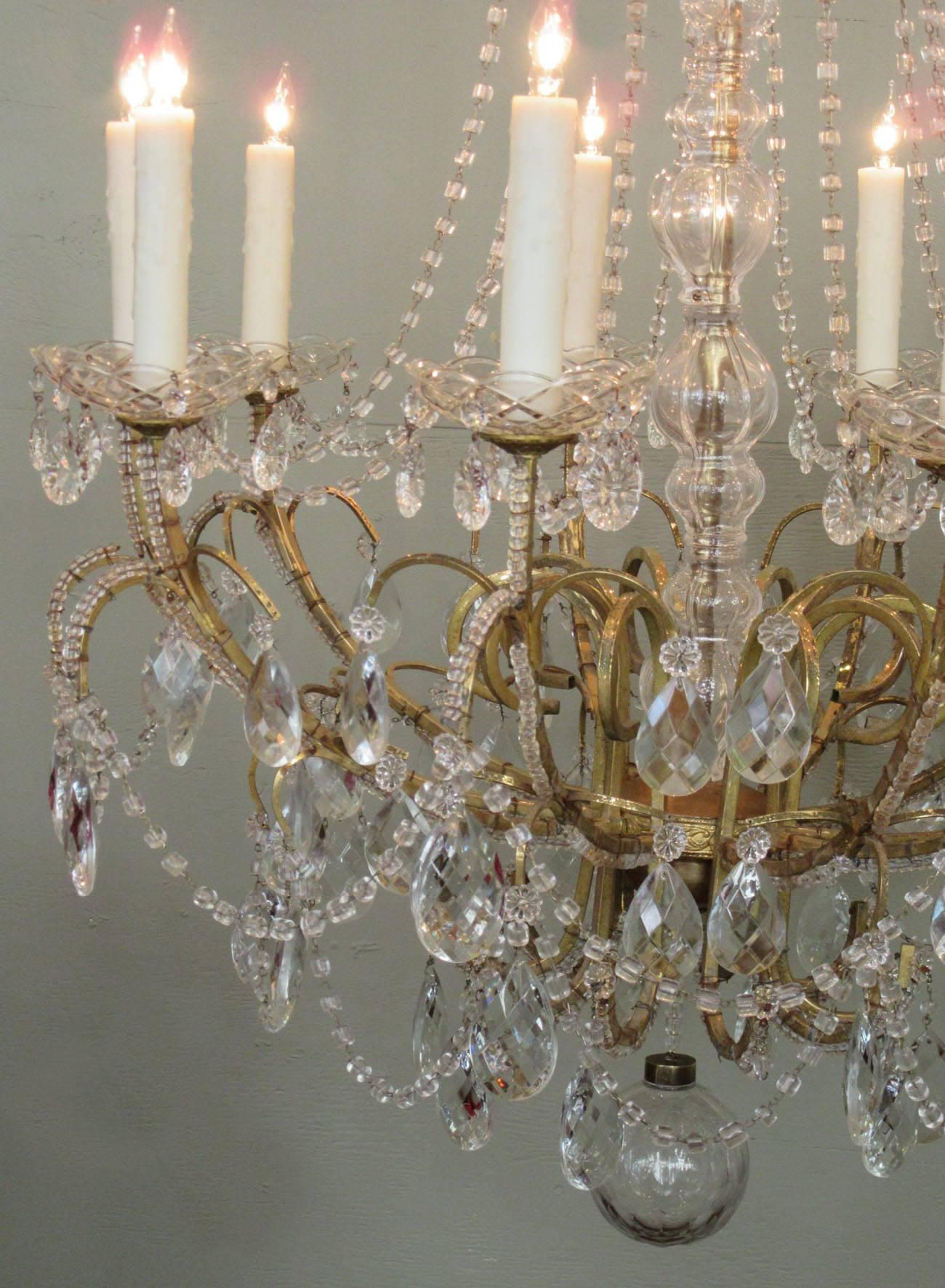 Early 20th Century Italian Crystal and Brass Coronation Chandelier In Good Condition For Sale In Charleston, SC
