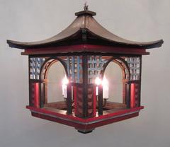 Early 20th Century French Oriental Pagoda Papier Mâché and Wood Lantern