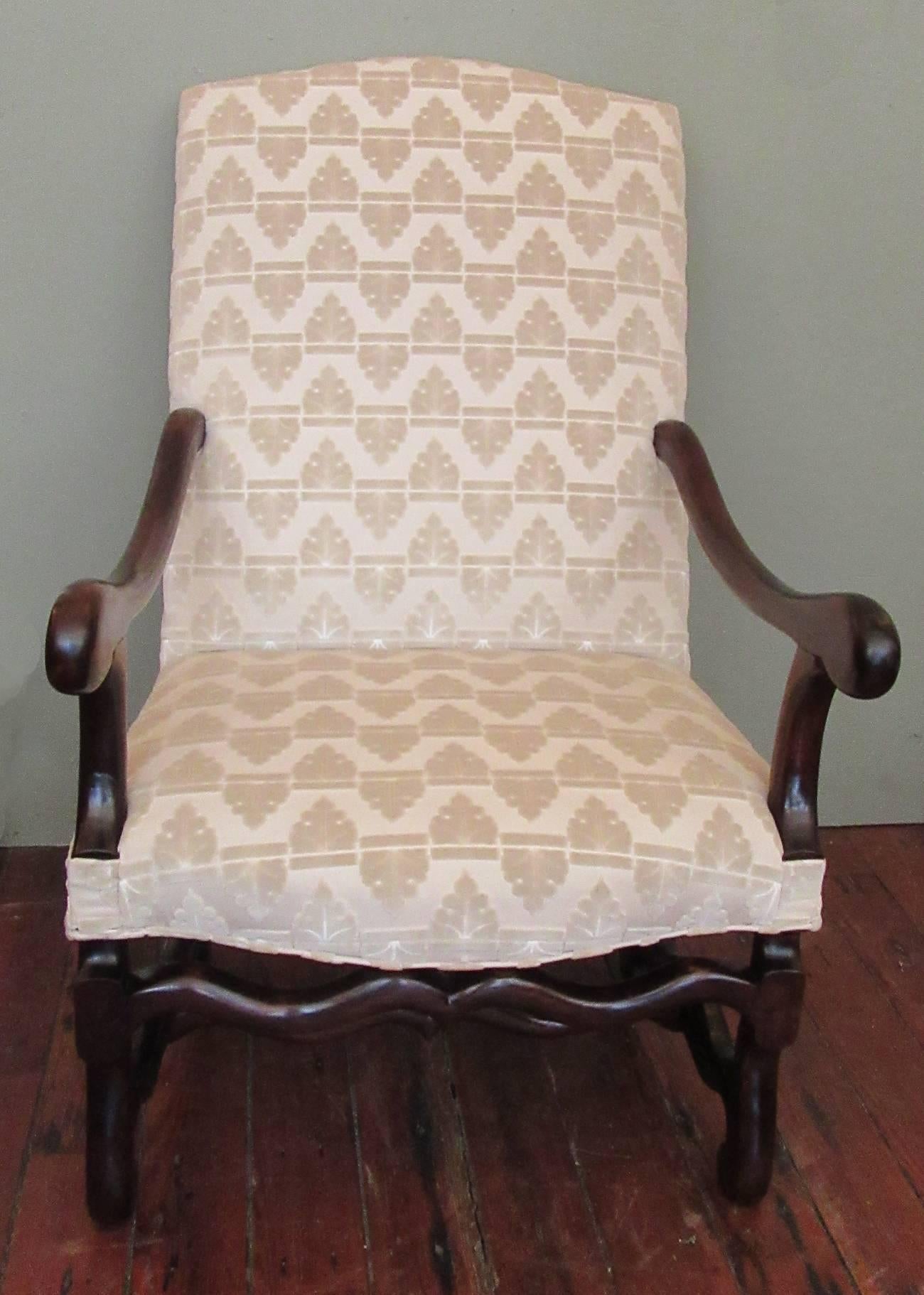 Louis XIII Pair of Early 19th Century French Os De Mouton Walnut Upholstered Armchairs