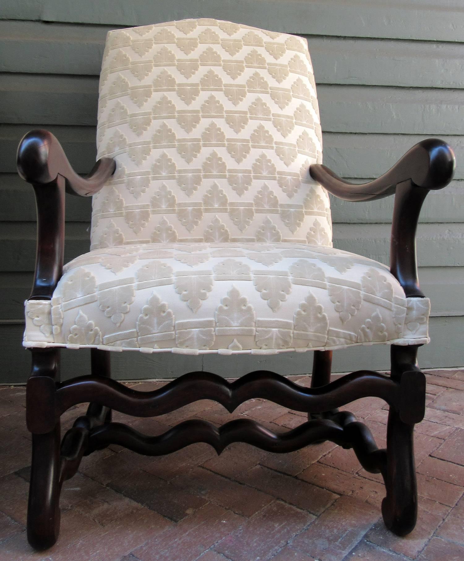 Fabric Pair of Early 19th Century French Os De Mouton Walnut Upholstered Armchairs