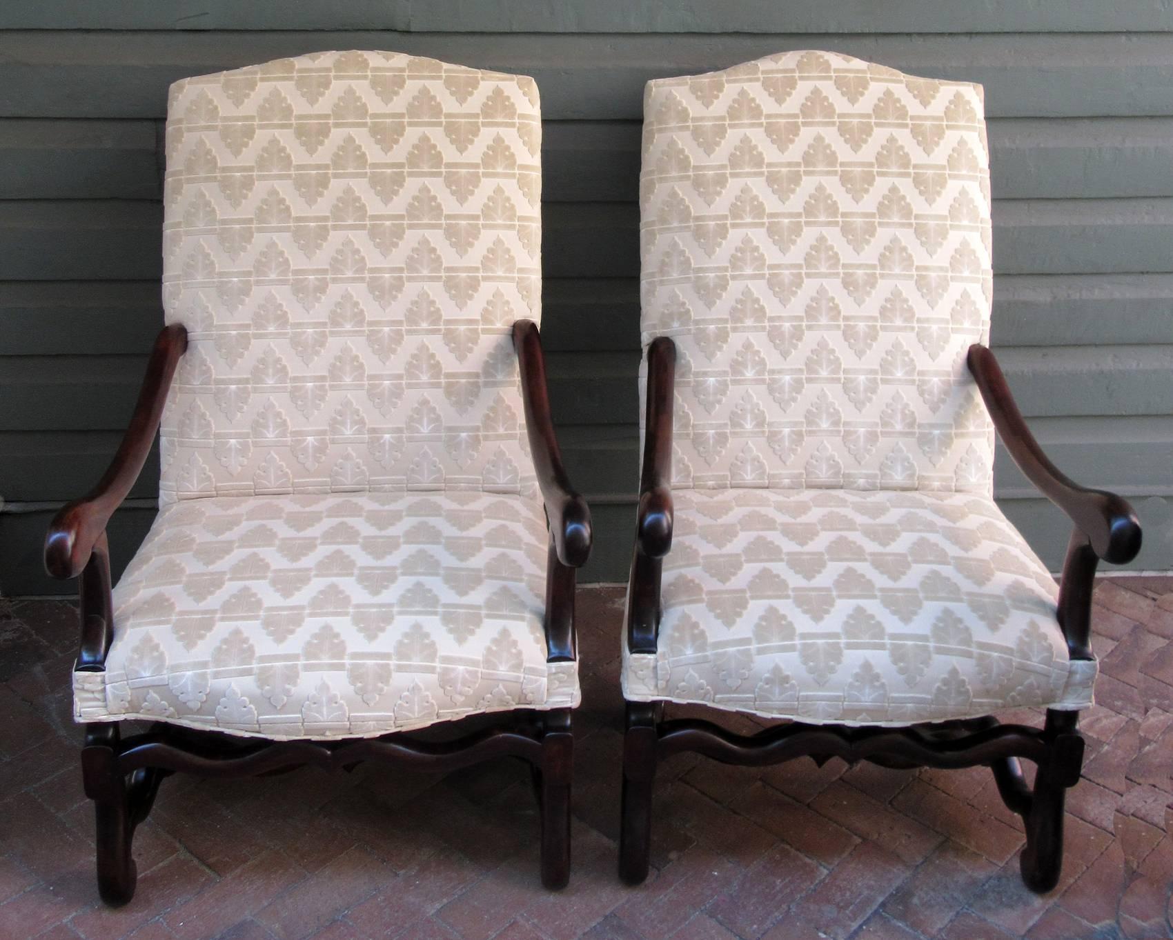 Pair of Early 19th Century French Os De Mouton Walnut Upholstered Armchairs 1
