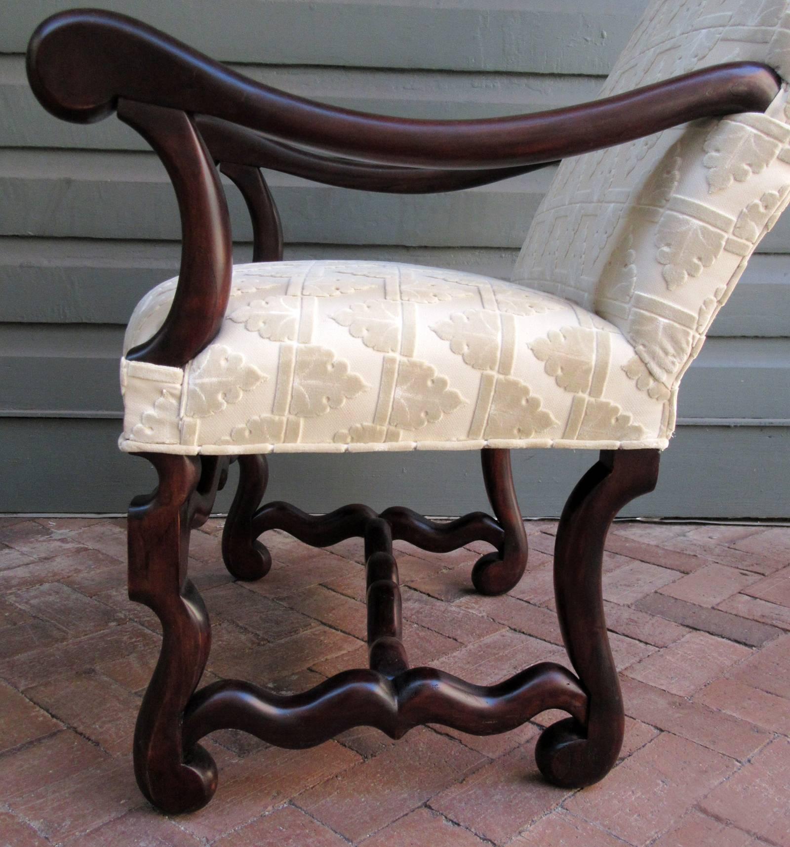 Pair of Early 19th Century French Os De Mouton Walnut Upholstered Armchairs In Excellent Condition In Charleston, SC