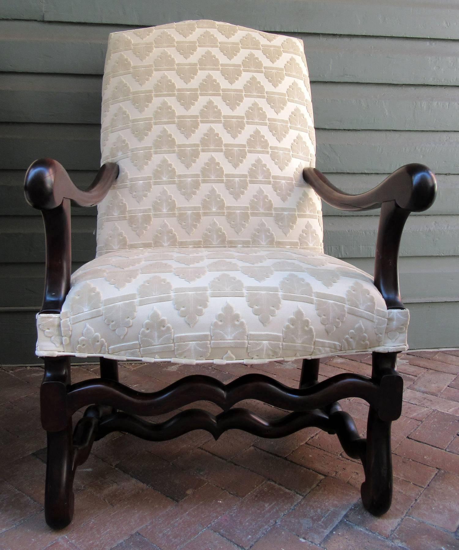 Pair of Early 19th Century French Os De Mouton Walnut Upholstered Armchairs 2