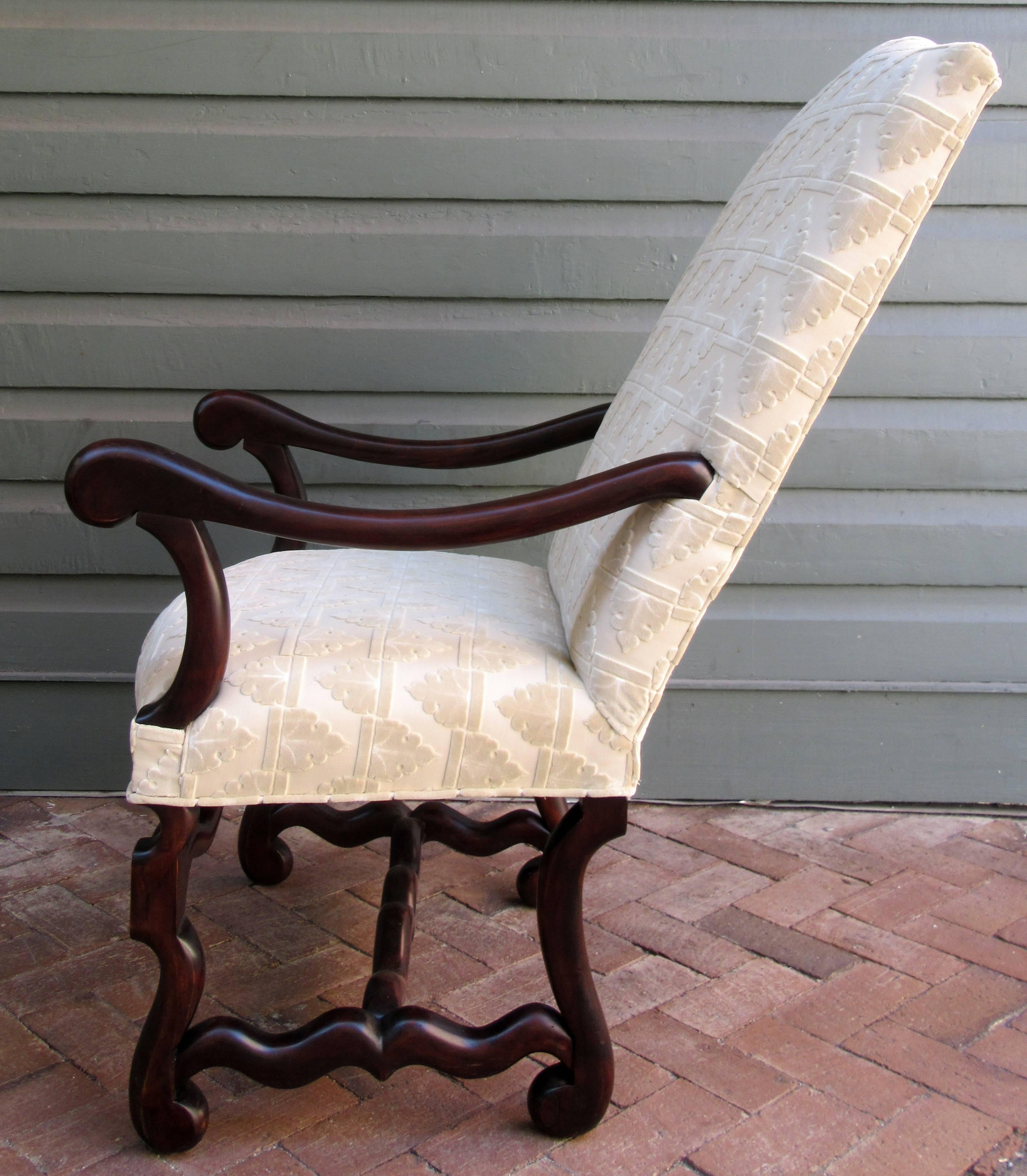 Stained Pair of Early 19th Century French Os De Mouton Walnut Upholstered Armchairs