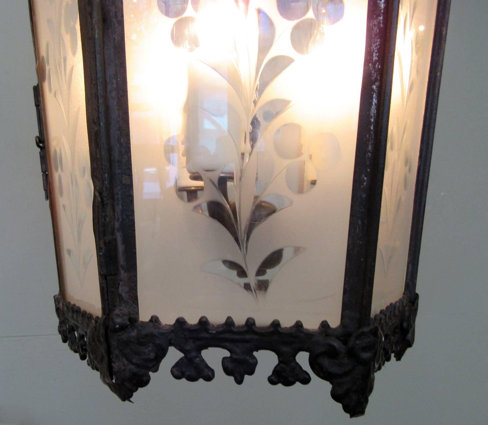 Mid-19th Century New Orleans Gothic Ebonized Brass Lantern For Sale 1
