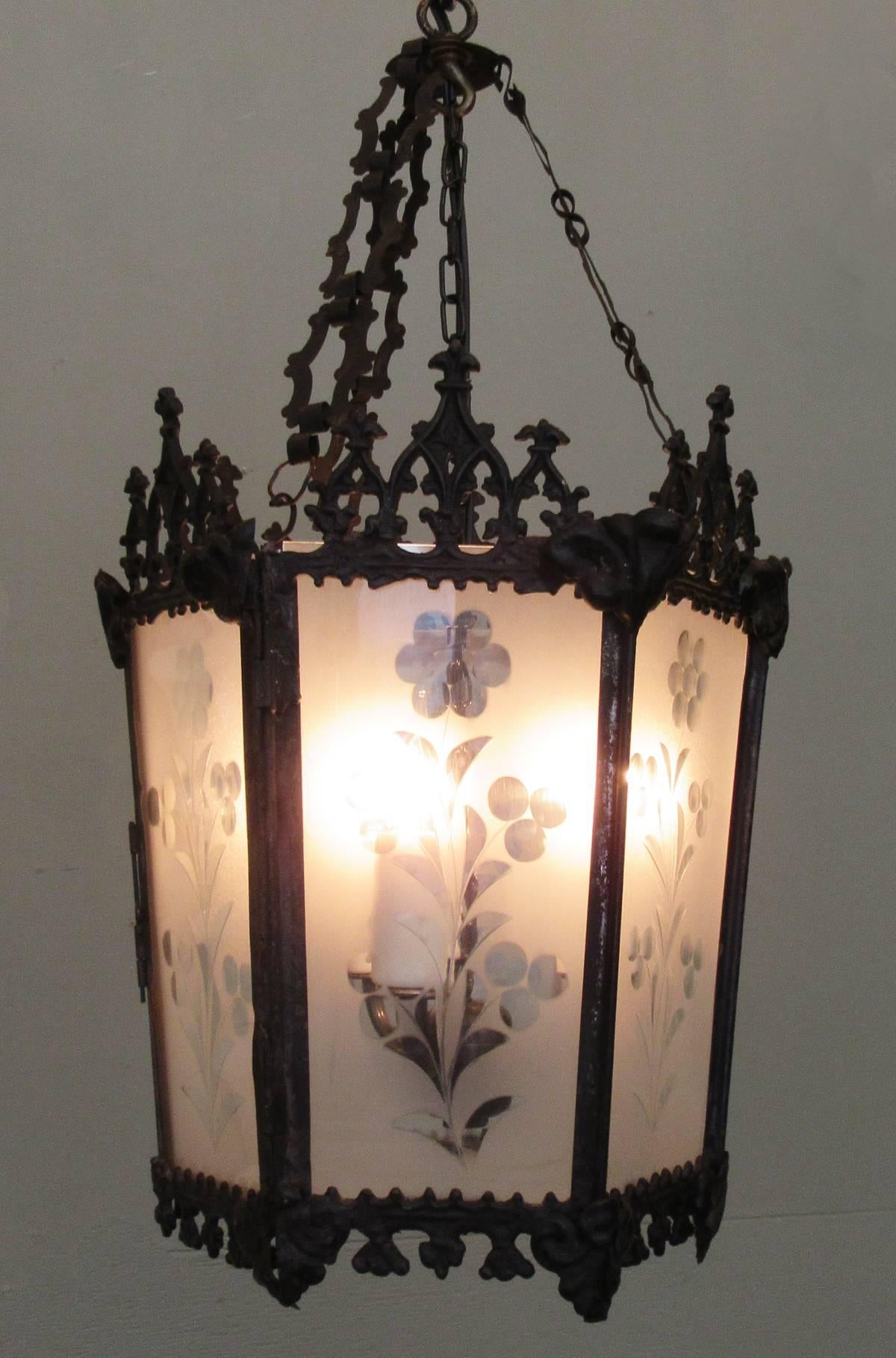 Mid-19th Century New Orleans Gothic Ebonized Brass Lantern For Sale 3