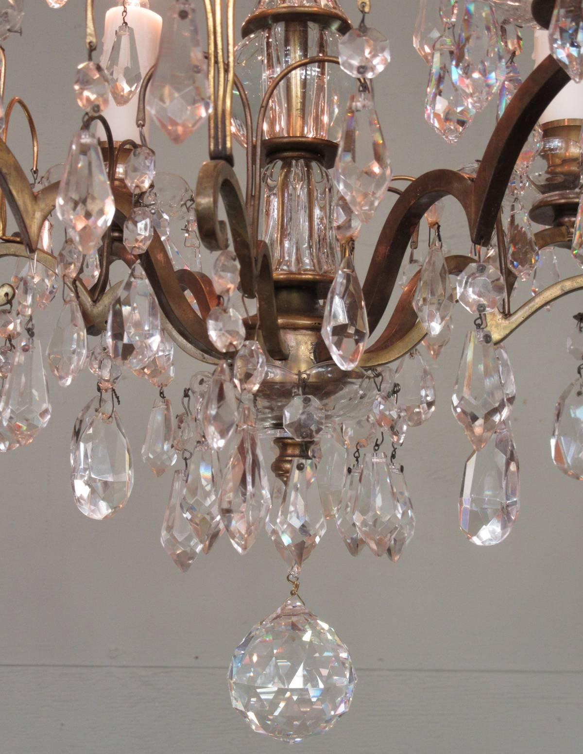 Small Early 20th Century Italian Bronze and Crystal Waterfall Chandelier 1