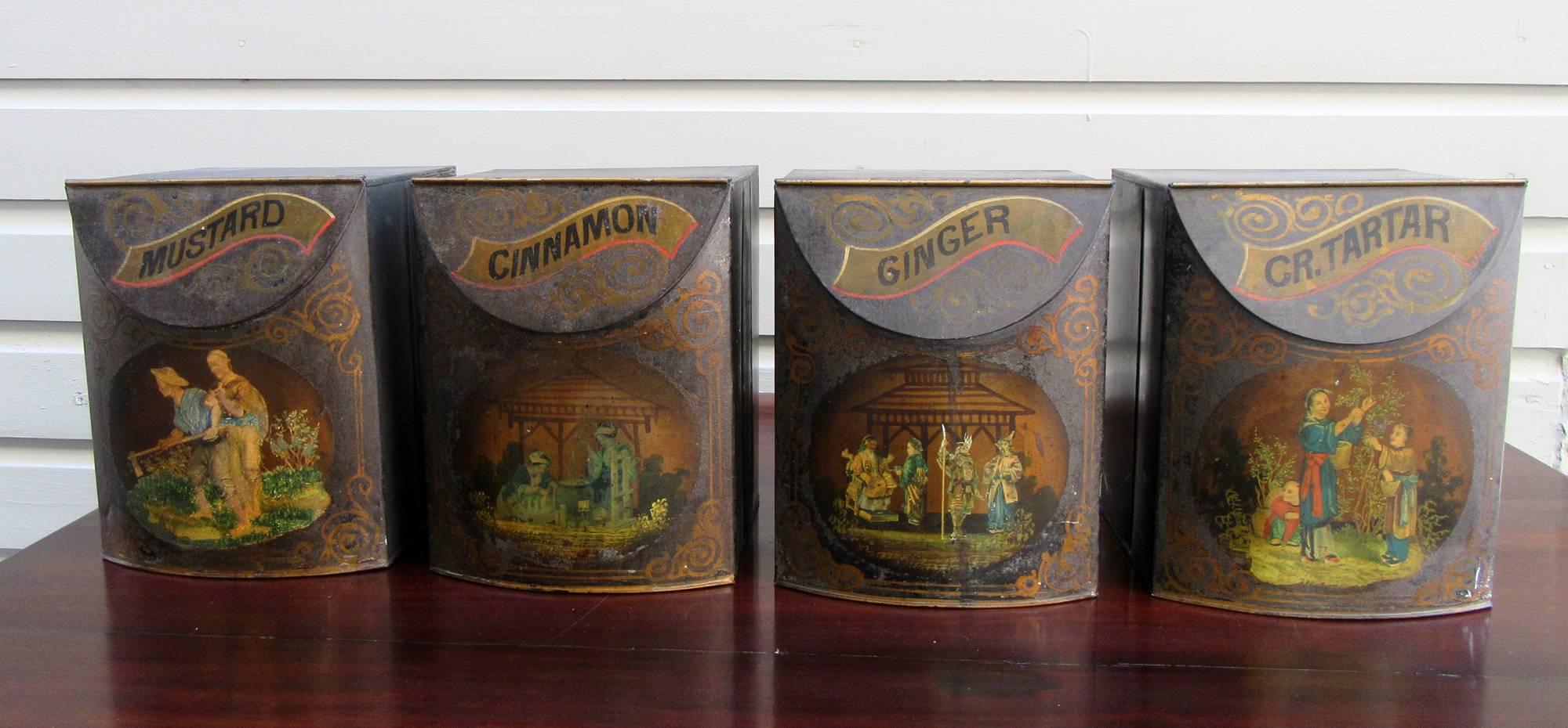 Set of Four 19th Century English Tole Spice Canisters 2