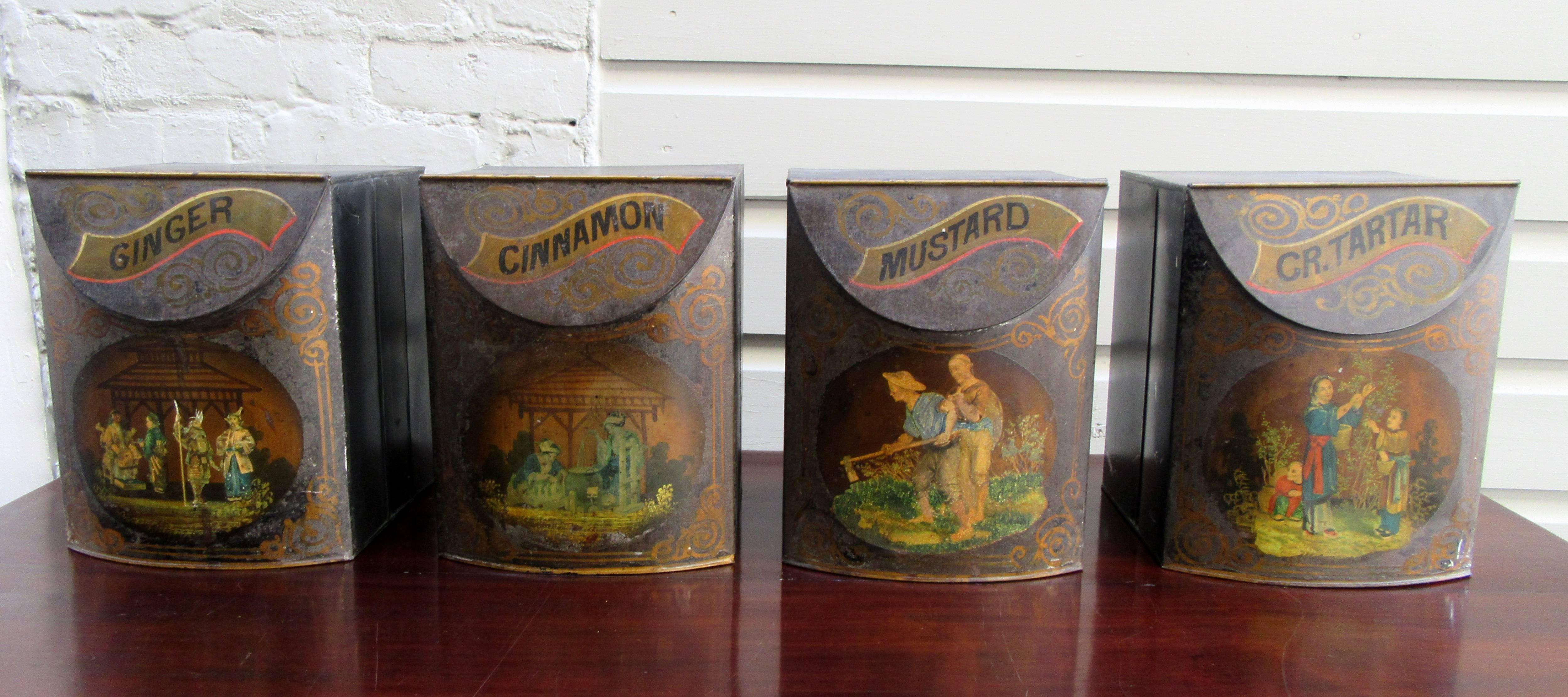 Set of Four 19th Century English Tole Spice Canisters 4