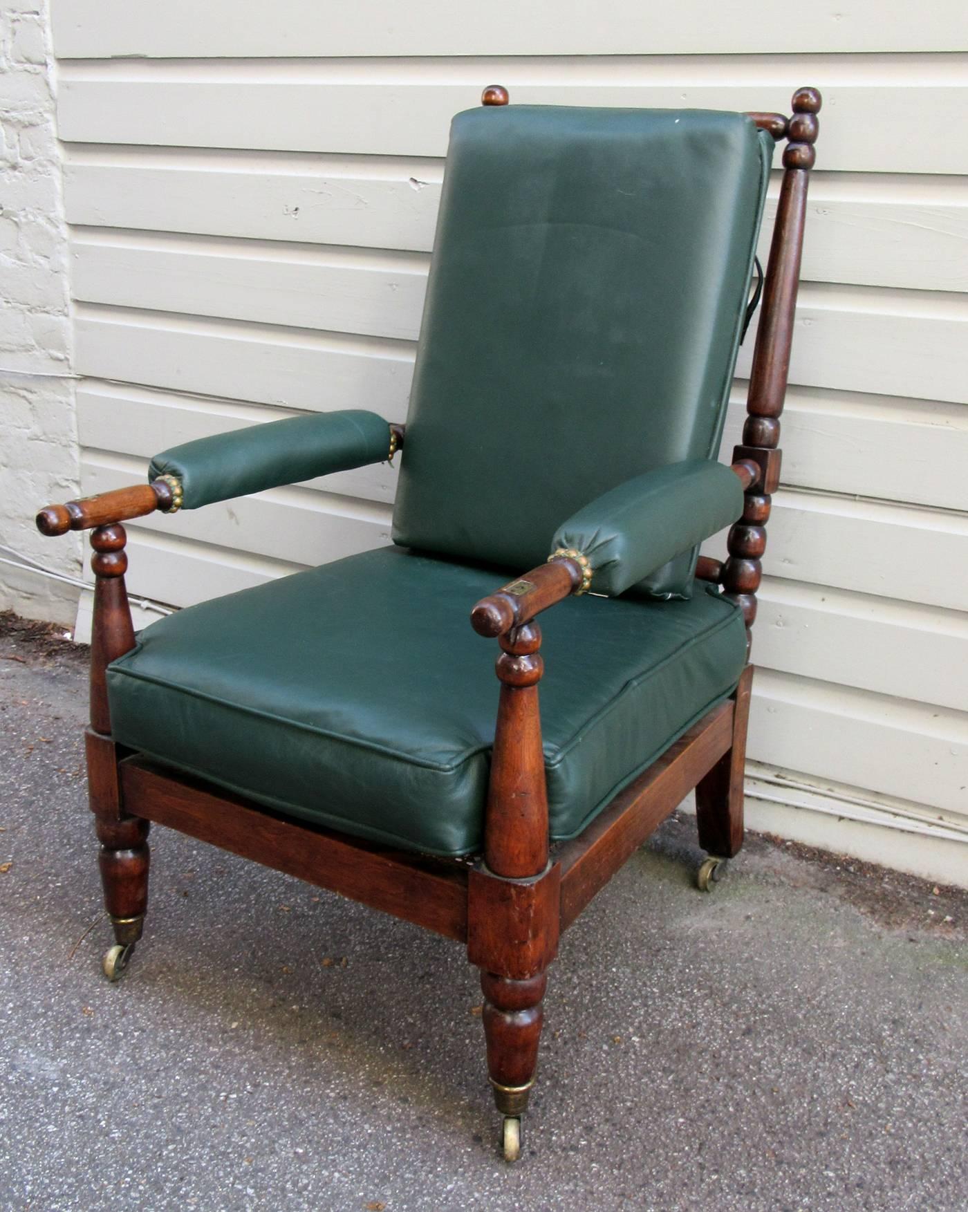 Georgian Early 19th Century English Mahogany Bobbin Turned Library Chair with Casters
