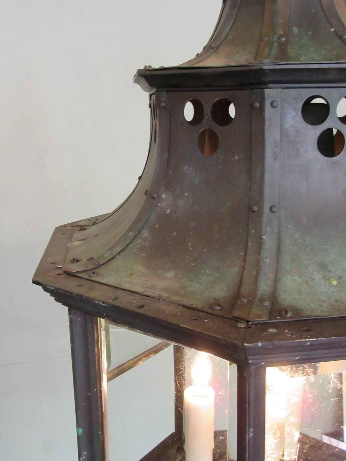 Large Early 19th Century English Regency Bronze and Glass Lantern 1