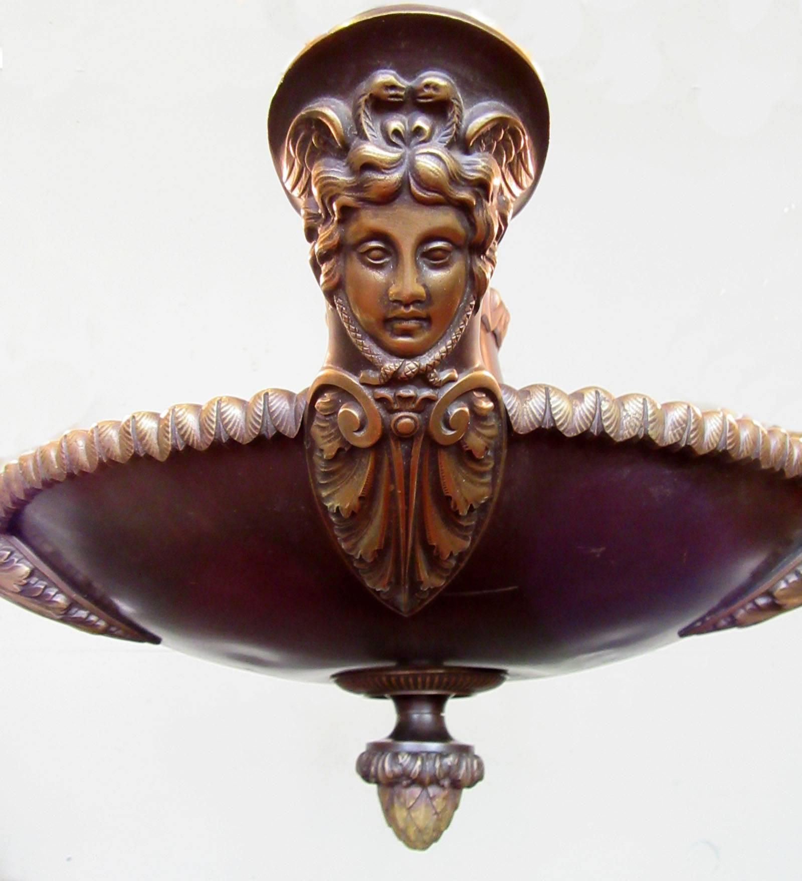 19th Century French Empire Patinated Bronze Chandelier with Neoclassical Motifs 1