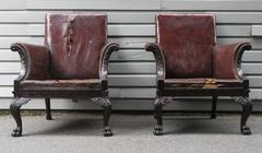 Large Pair of Early 19th Century Irish Chippendale Mahogany Library Chairs