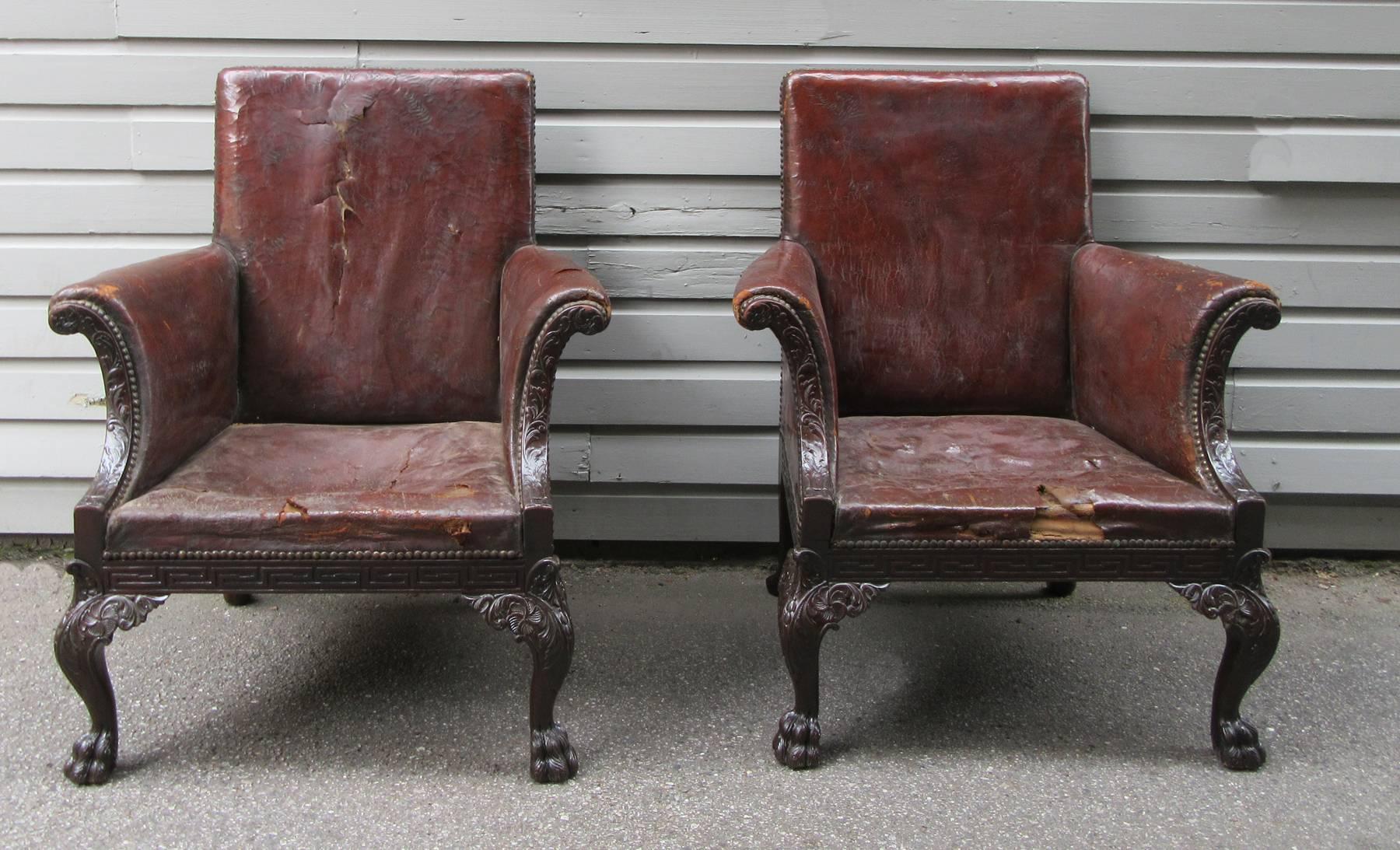 Large Pair of Early 19th Century Irish Chippendale Mahogany Library Chairs 3