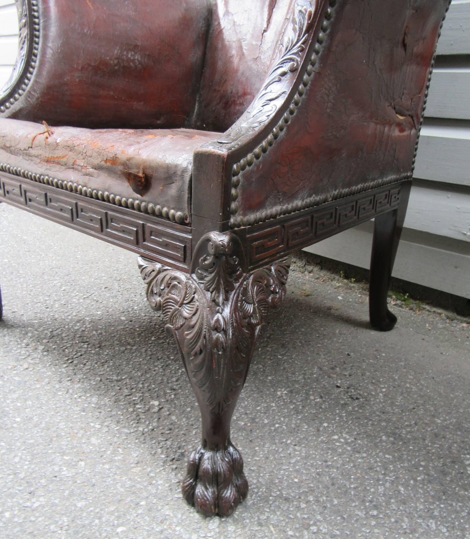 Large Pair of Early 19th Century Irish Chippendale Mahogany Library Chairs 2