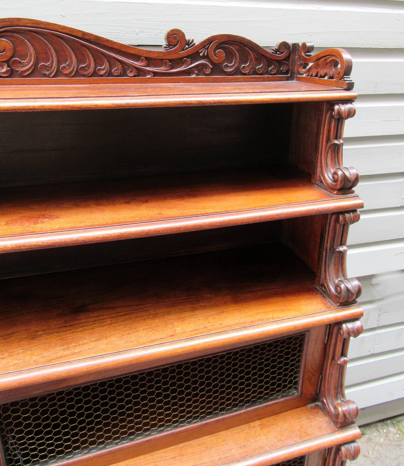 Hand-Carved Early 19th Century West Indies Bajan Rosewood Tiered Bookcase with Shell Motif