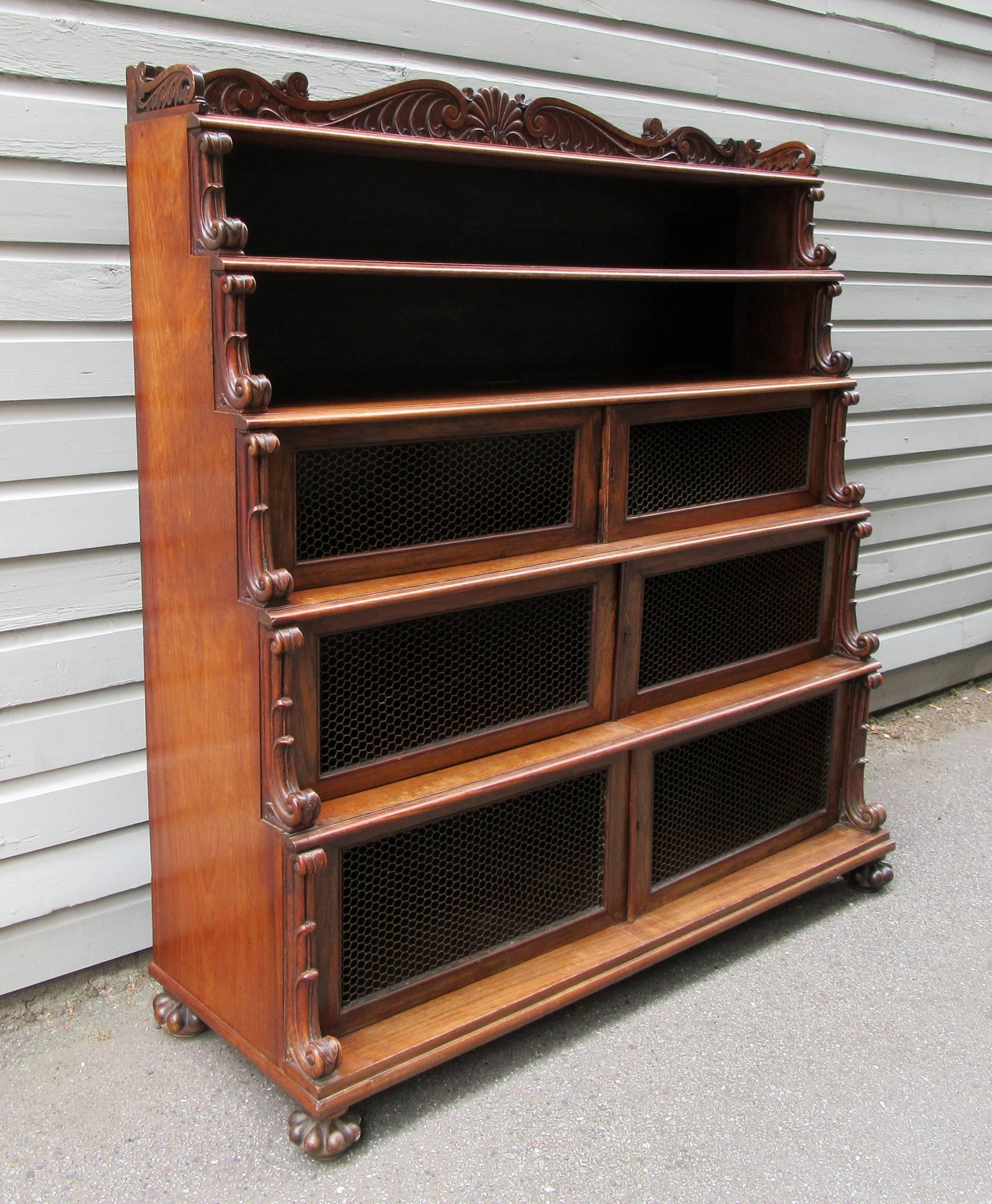 Early 19th Century West Indies Bajan Rosewood Tiered Bookcase with Shell Motif In Excellent Condition In Charleston, SC