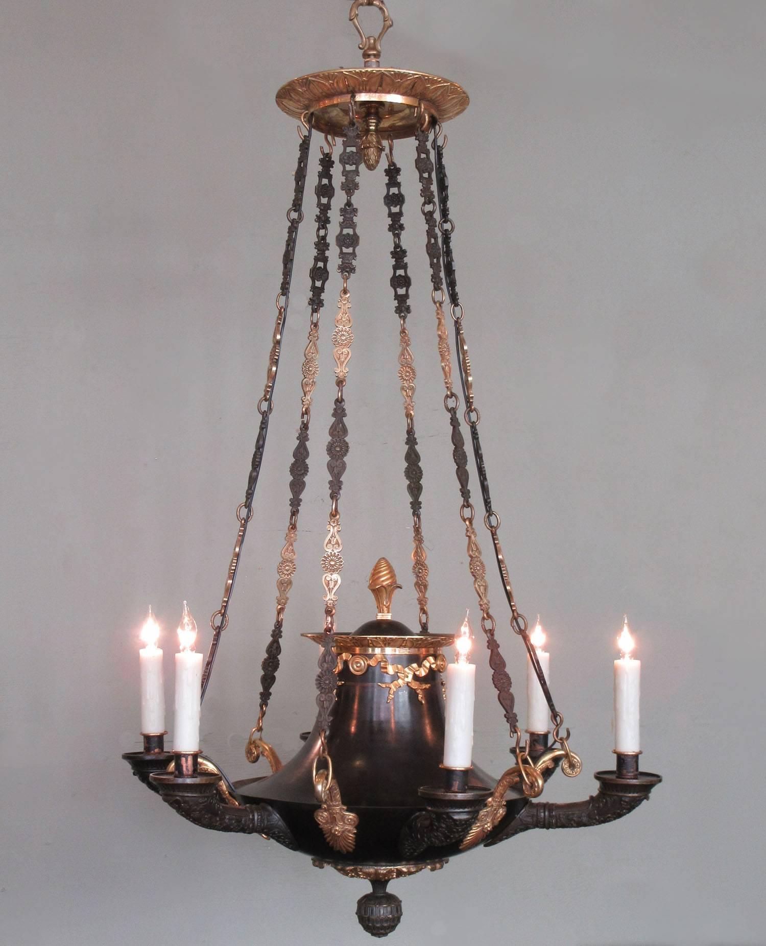 Early 19th English Regency Patinated and Dore Bronze Argand Chandelier 3