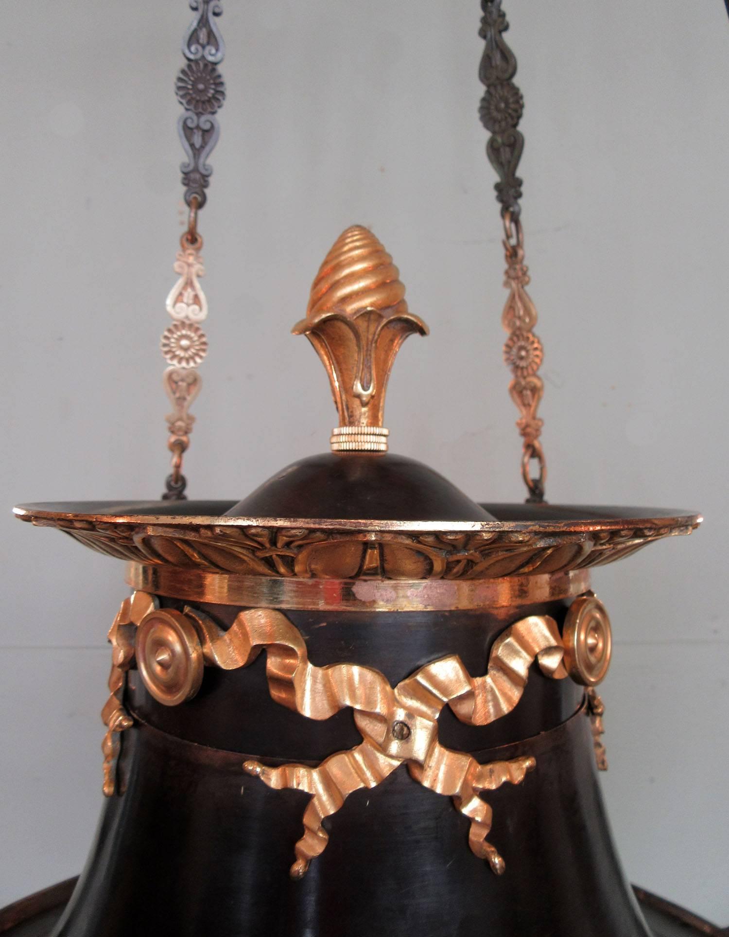 Early 19th English Regency Patinated and Dore Bronze Argand Chandelier 1