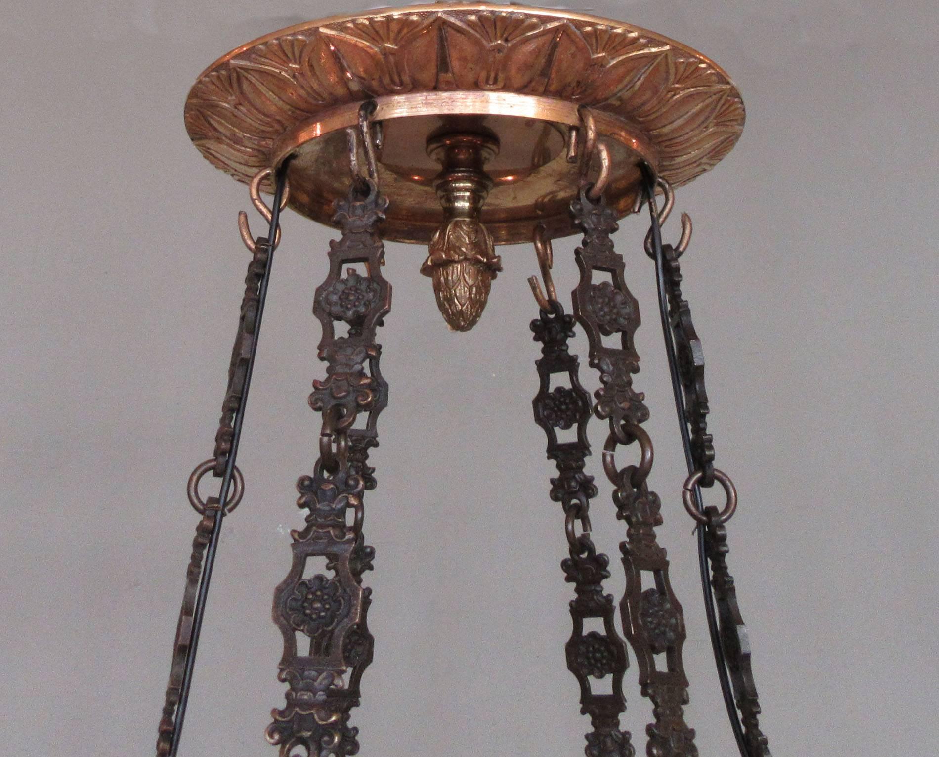 Early 19th English Regency Patinated and Dore Bronze Argand Chandelier In Excellent Condition In Charleston, SC