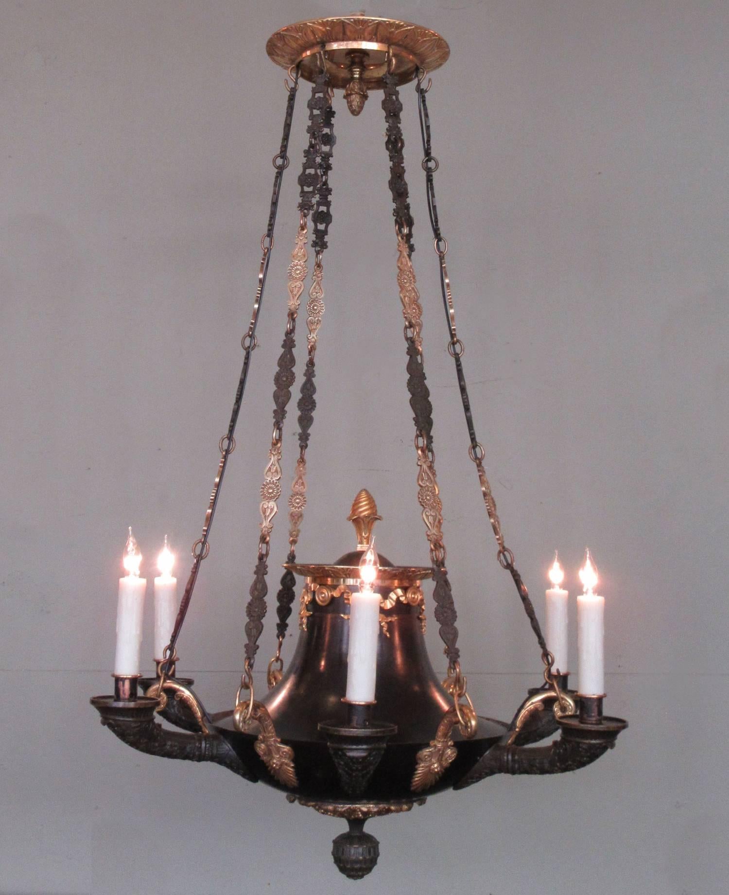 Early 19th English Regency Patinated and Dore Bronze Argand Chandelier 4
