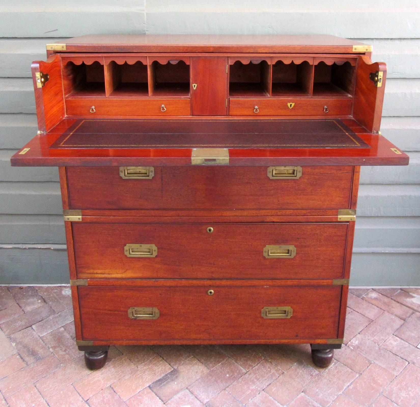 Brass Early 19th Century English Campaign Mahogany Butler's Desk