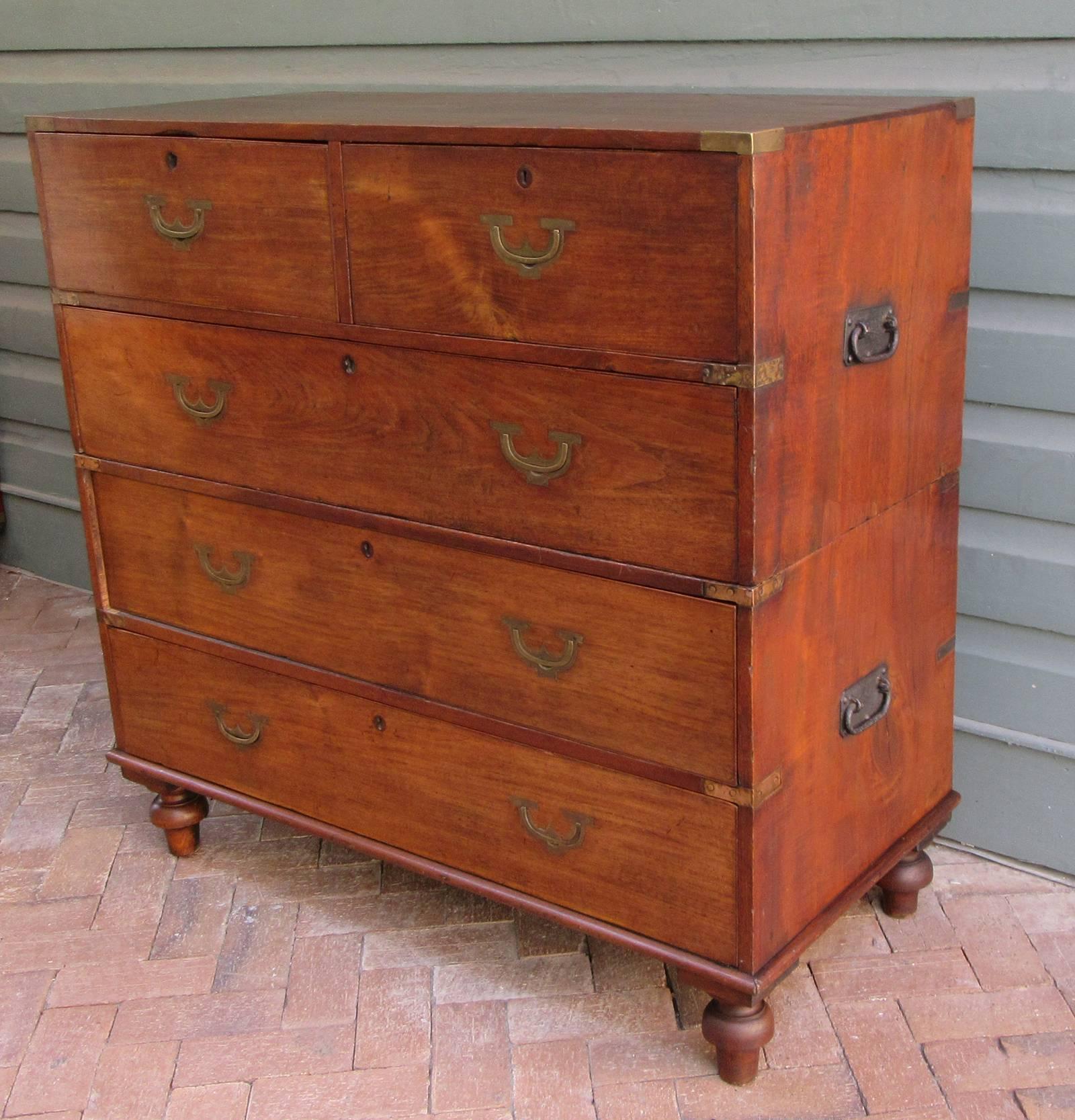 19th Century English Campaign Mahogany Chest of Drawers In Good Condition In Charleston, SC