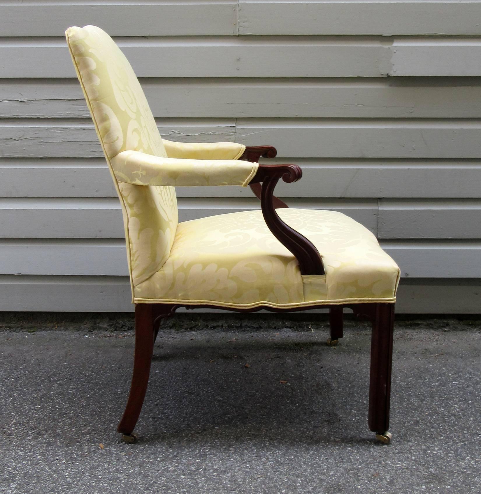 18th Century and Earlier 18th Century English Chippendale Mahogany Upholstered Open Armchair