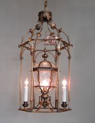 19th Century Italian Venetian Gilt Tole Lantern with Oil Lamp