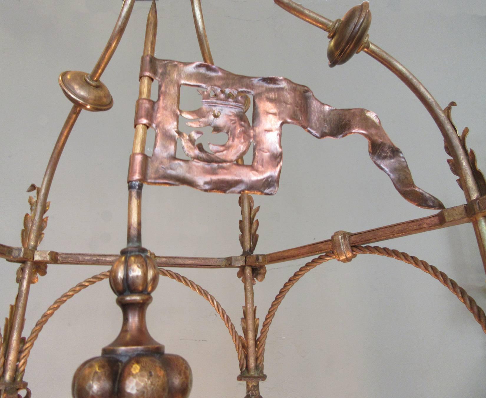 Baroque 19th Century Italian Venetian Gilt Tole Lantern with Oil Lamp
