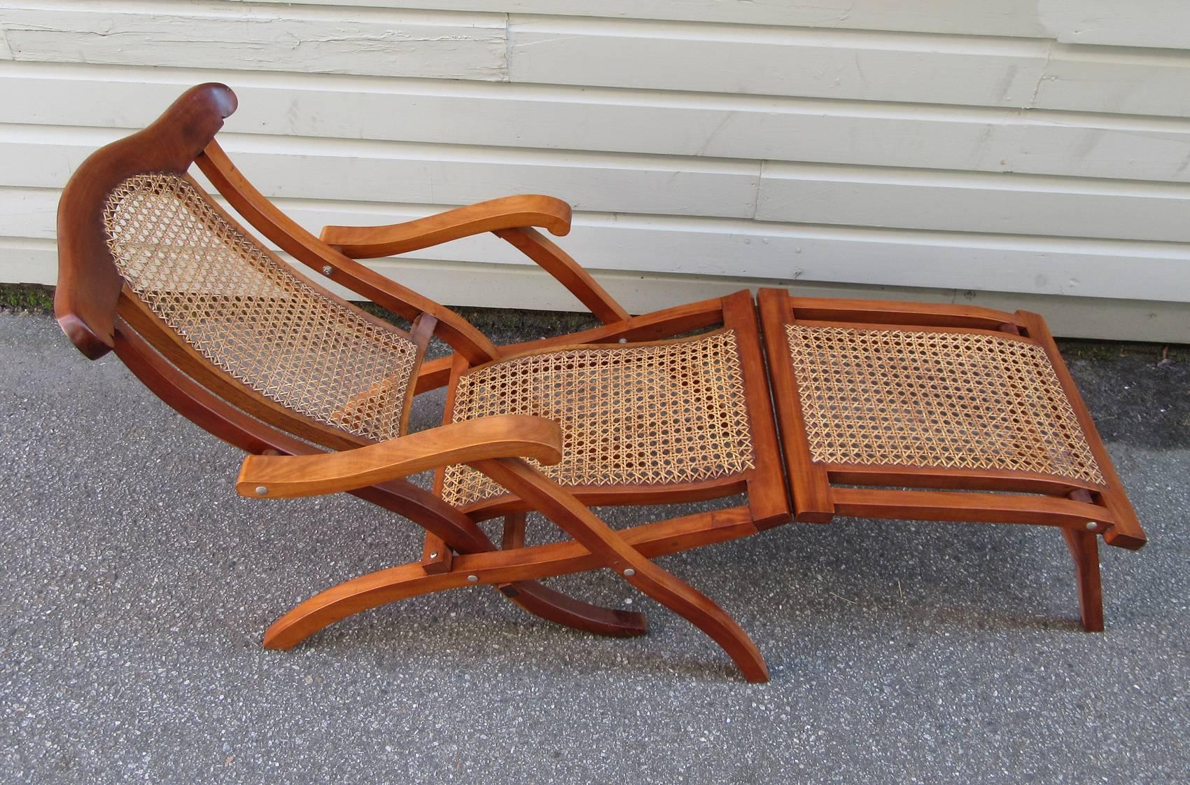 Early 20th Century Caribbean Martinique Mahogany and Cane Folding Deck Chair 2