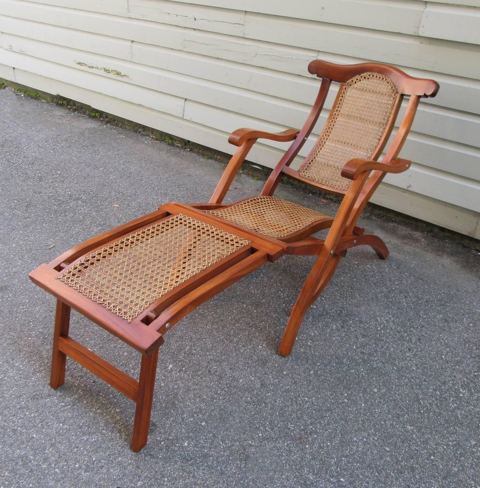 Early 20th Century Caribbean Martinique Mahogany and Cane Folding Deck Chair 3