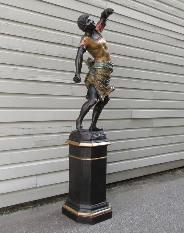19th Century Italian Blackamoor Statue on Pedestal Base at 1stdibs