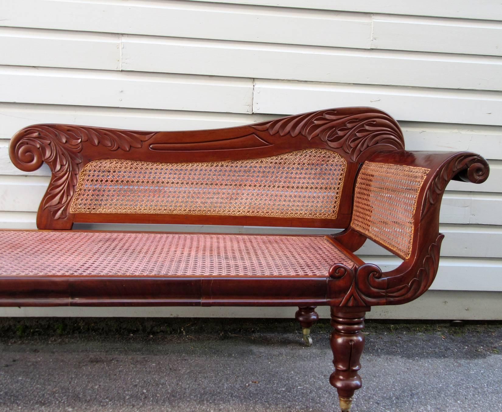 19th Century West Indies Bajan Regency Mahogany and Cane Recamier In Good Condition In Charleston, SC