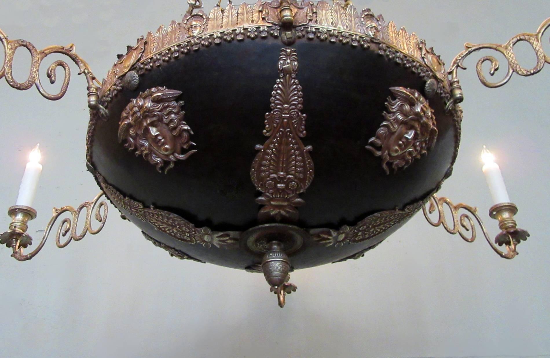18th Century Italian Neoclassical Patinated Bronze Chandelier 3