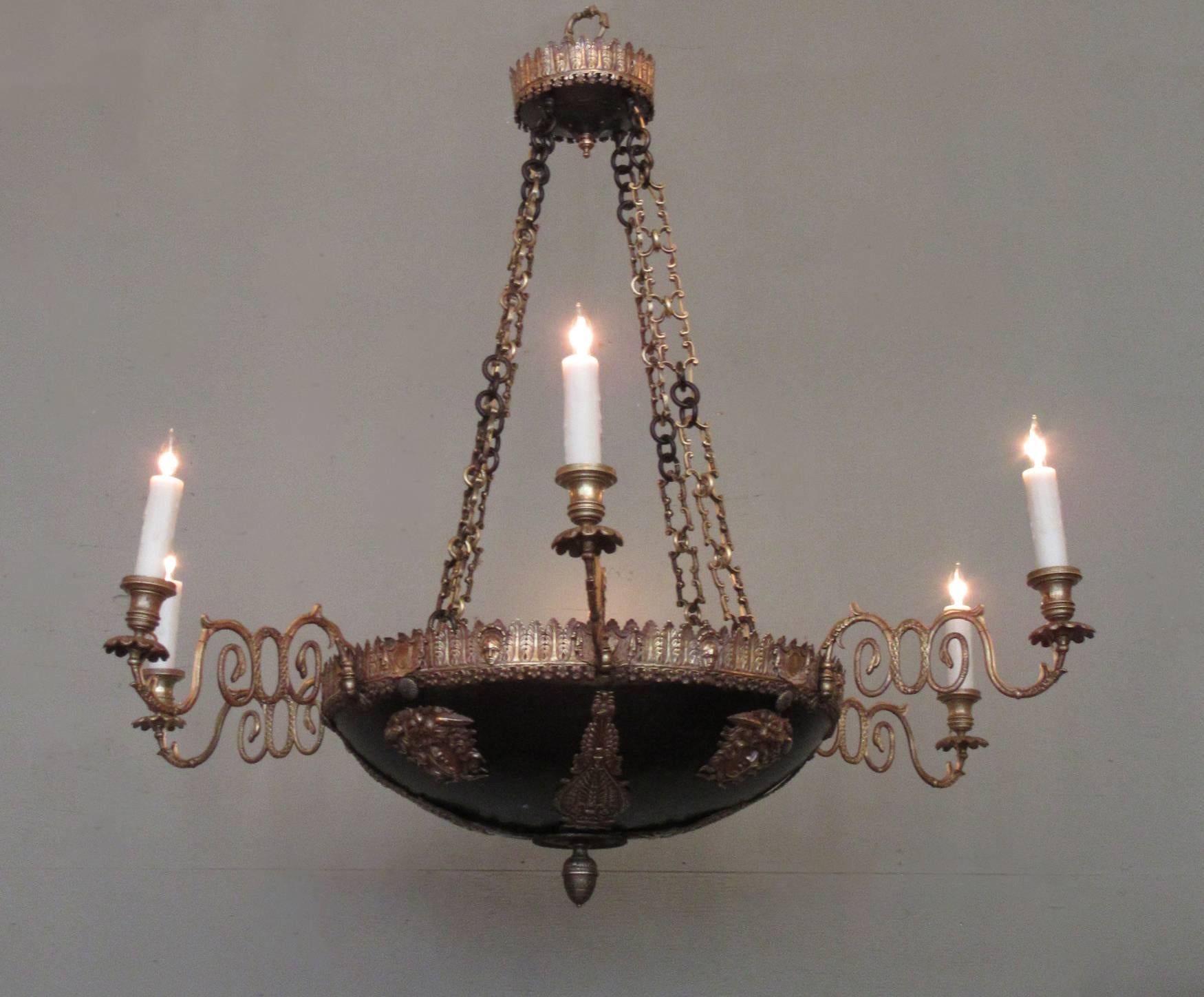 18th Century Italian Neoclassical Patinated Bronze Chandelier 4