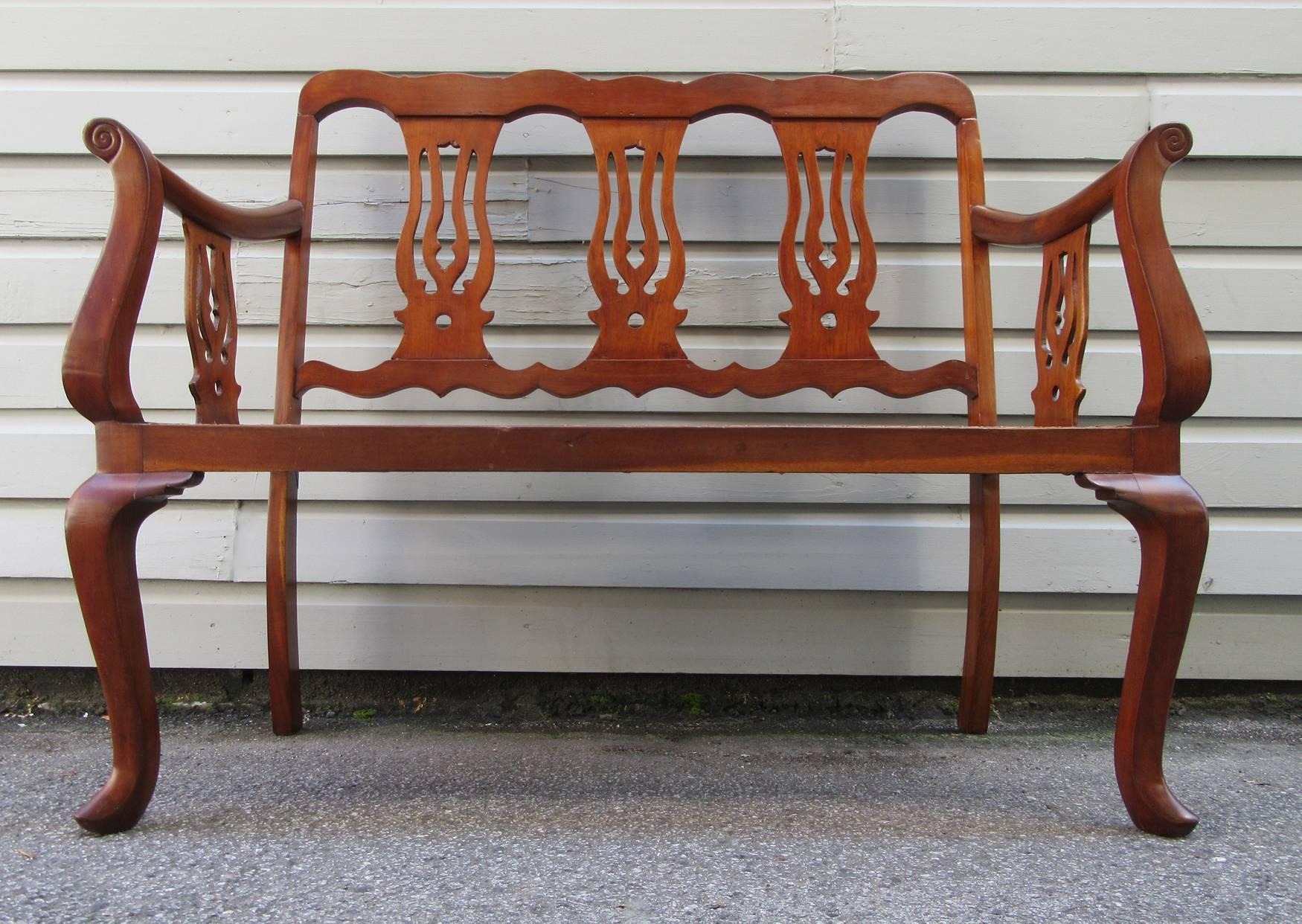 Hand-Carved 19th Century St.Croix Regency Mahogany and Cane Bench