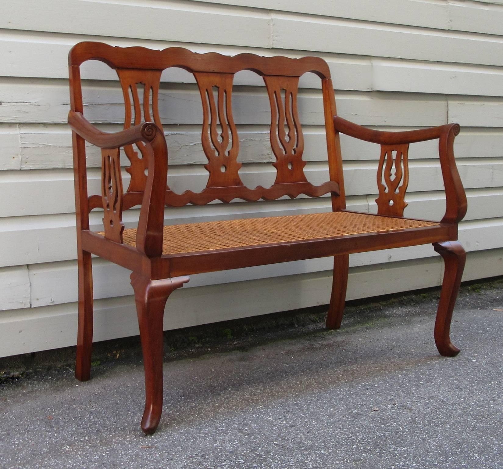 19th Century St.Croix Regency Mahogany and Cane Bench In Excellent Condition In Charleston, SC