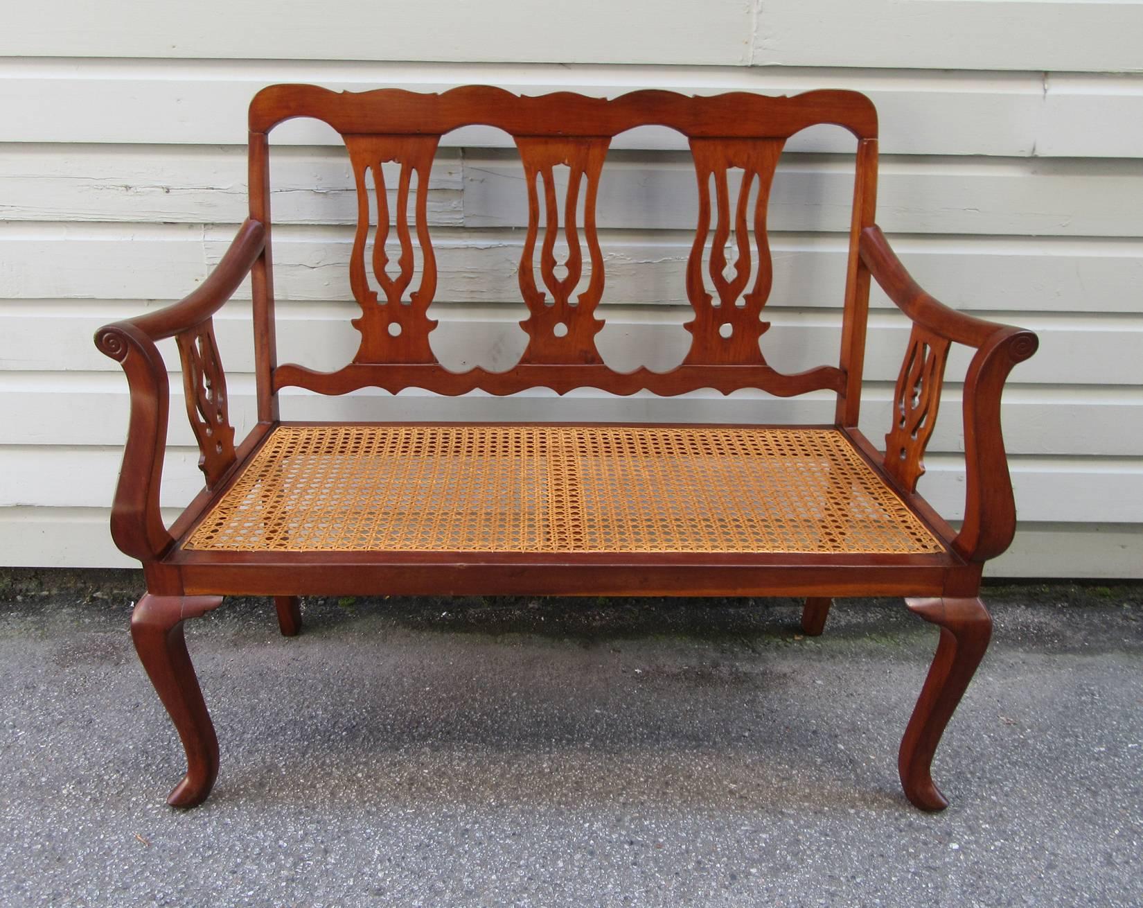 19th Century St.Croix Regency Mahogany and Cane Bench 1