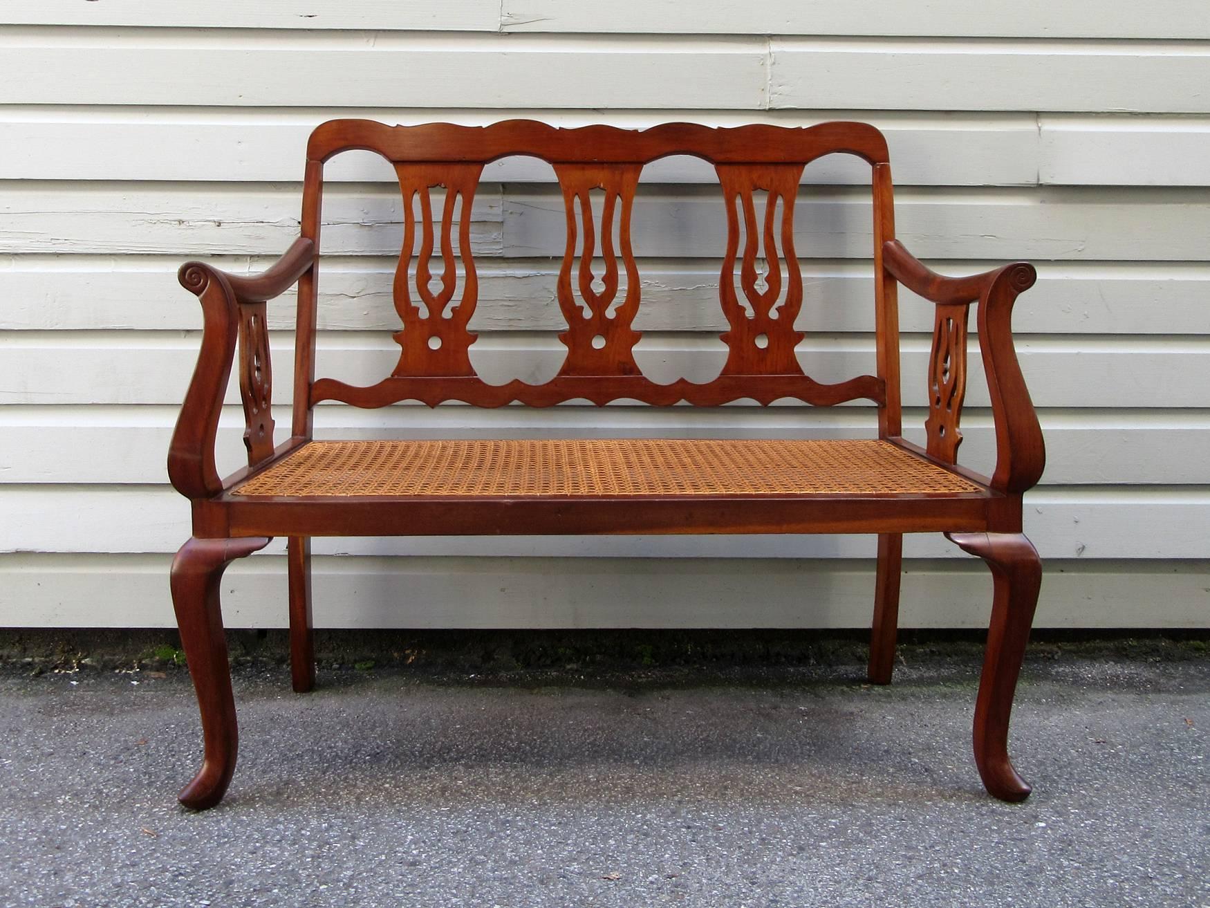 19th Century St.Croix Regency Mahogany and Cane Bench 2