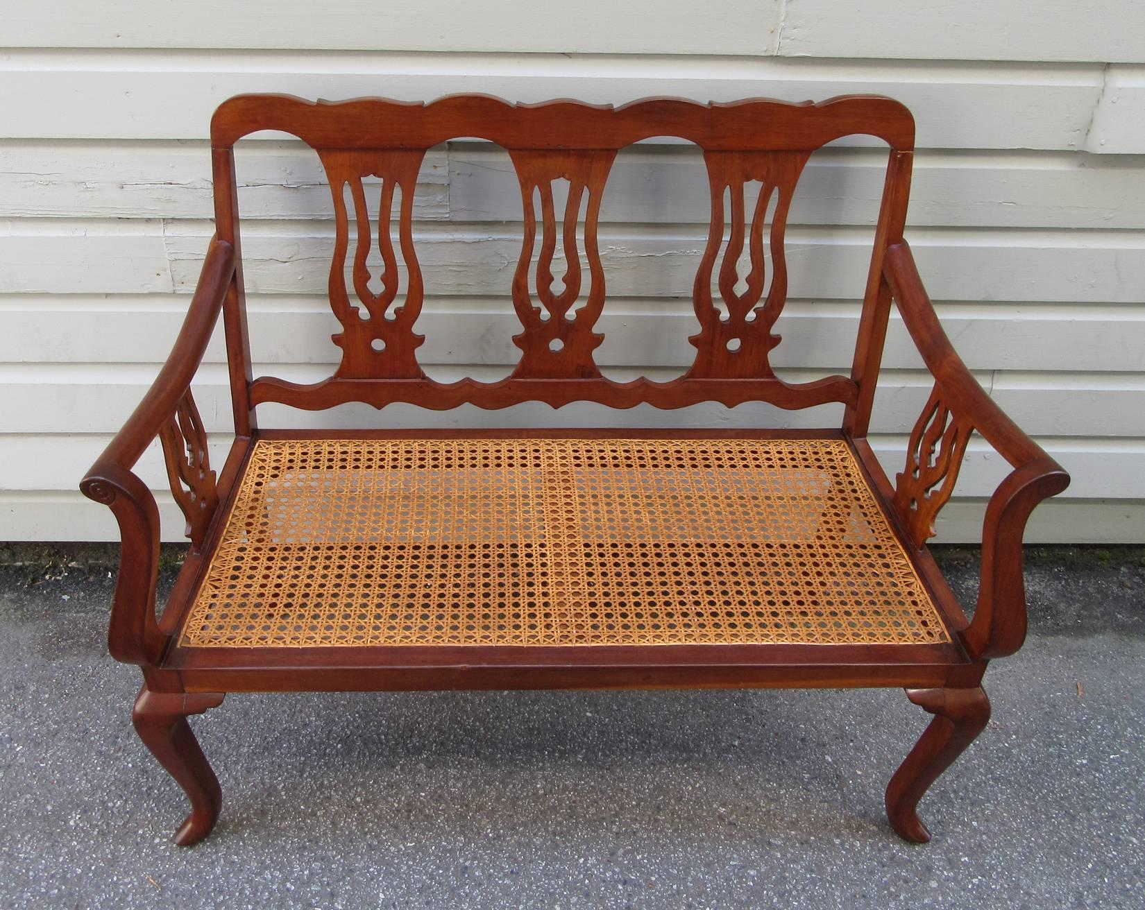 Virgin Islands 19th Century St.Croix Regency Mahogany and Cane Bench